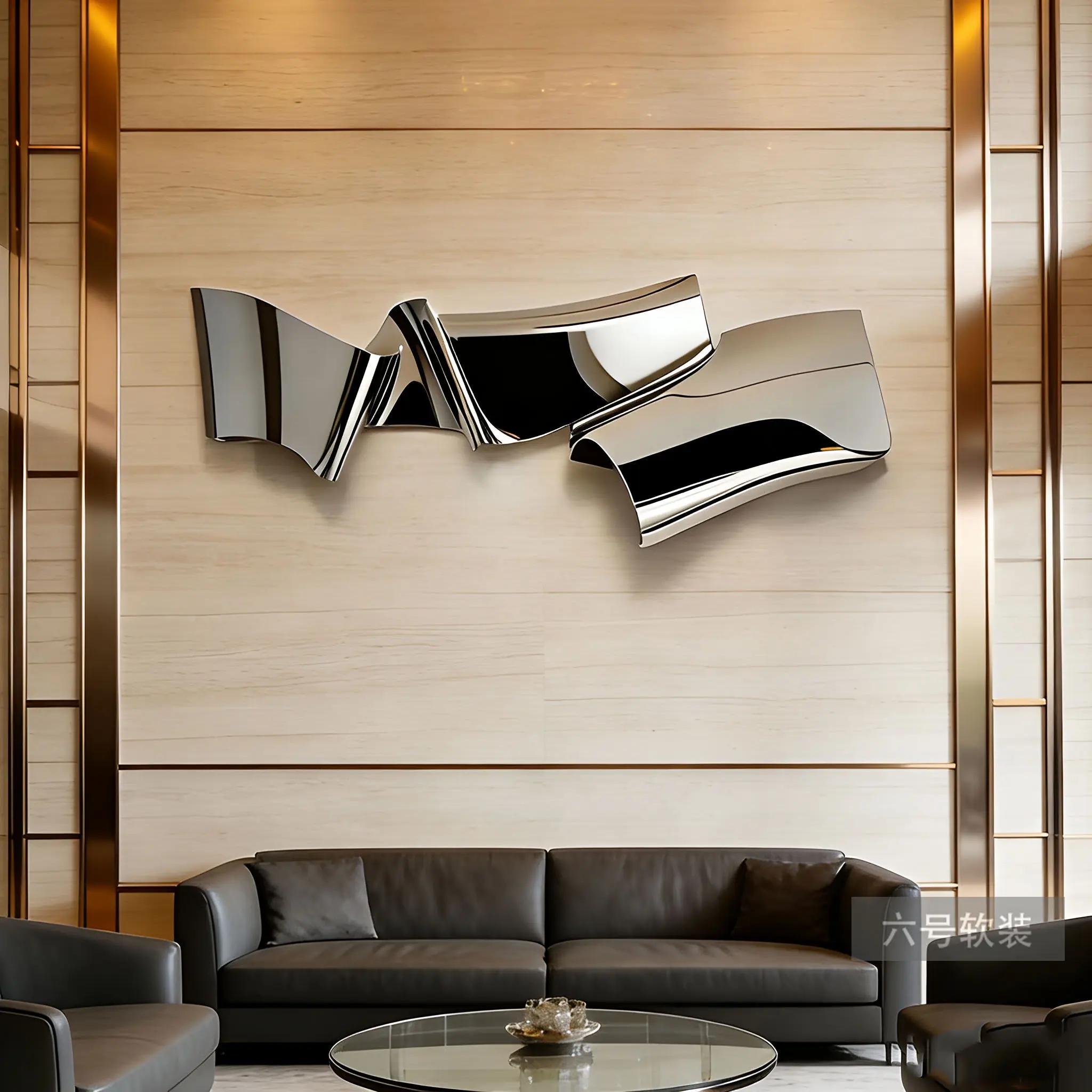 Creative stainless steel three-dimensional hanging hotel lobby club background wall decoration pendant artwork metal wall