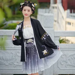Women Ancient Chinese Traditional Style Hanfu Costume Outfit Oriental Fairy Stage Folk Dance Clothing Three-piece Suit