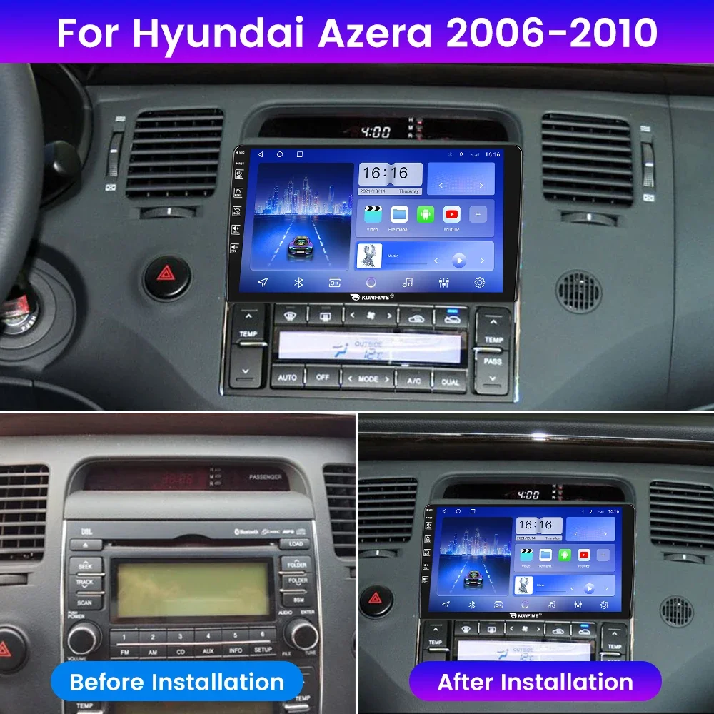 Android Car Radio For Hyundai Azera 2006-2010 Car Stereo 2Din Octa Core GPS Navigation Player IPS Screen Carplay Android Auto