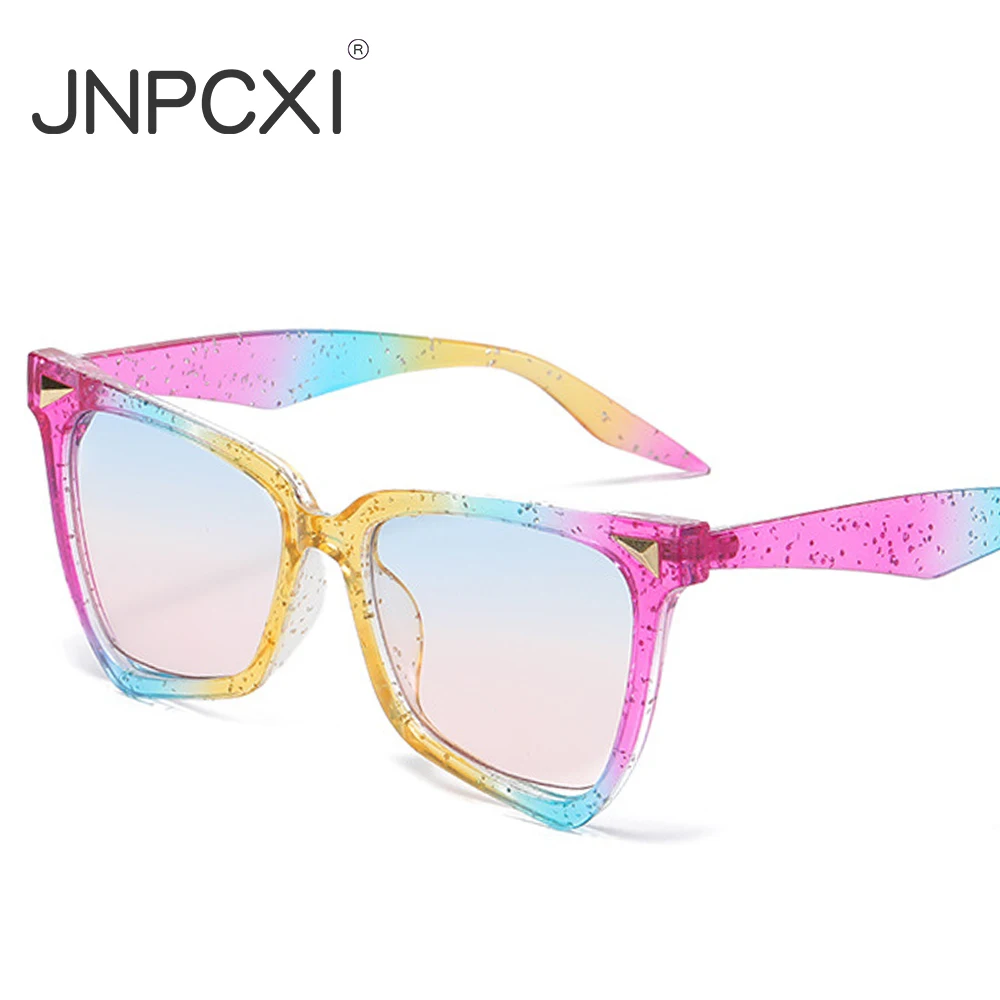 JNPCXI Cat Eye Rainbow Sunglasses Female Leopard Grain Rice Nail Rainbow Color Women Eye Glasses Frames for Women