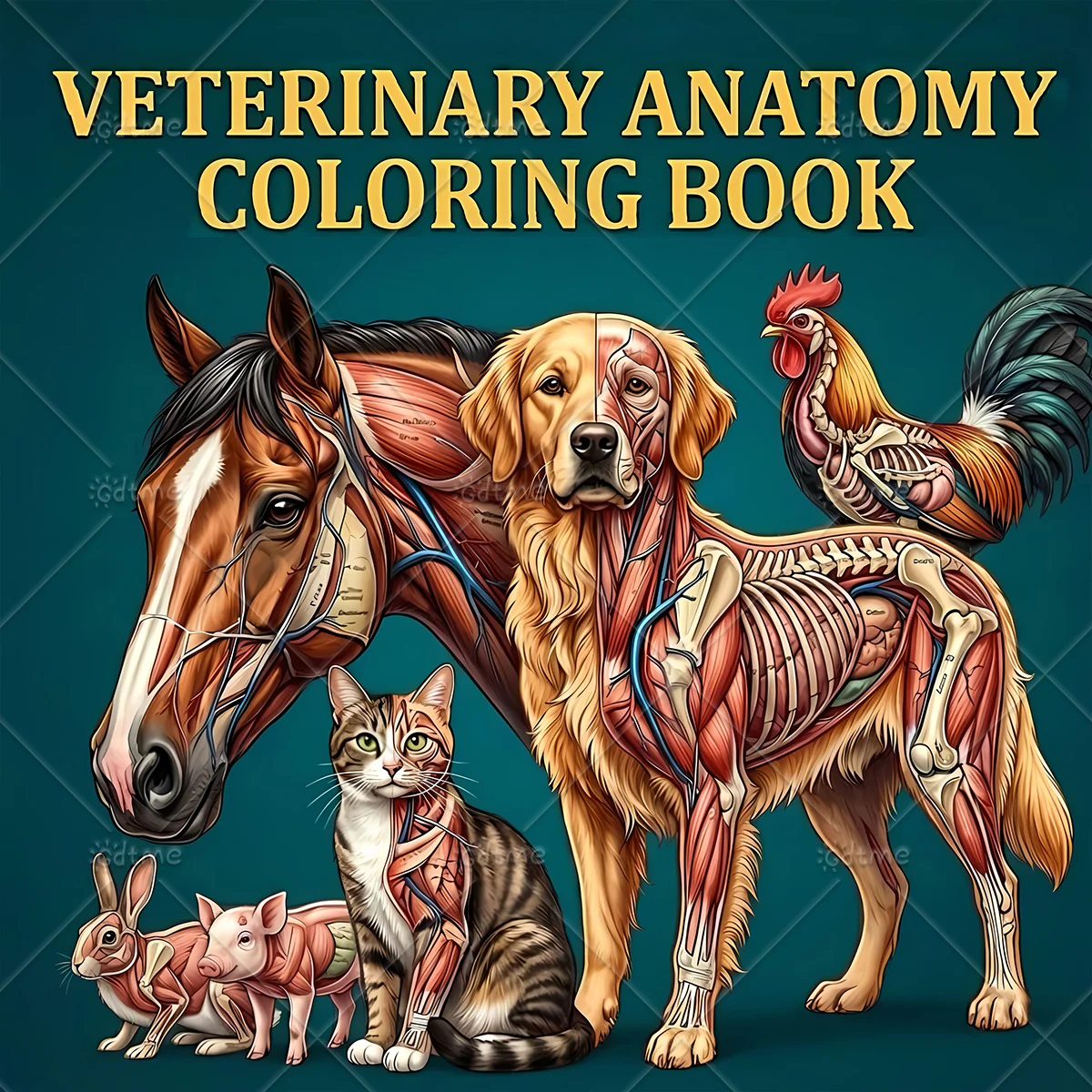 Veterinary Anatomy Coloring Book 24 Pages, Animal Skeleton & Muscle Structure Study Workbook For Learning Pages