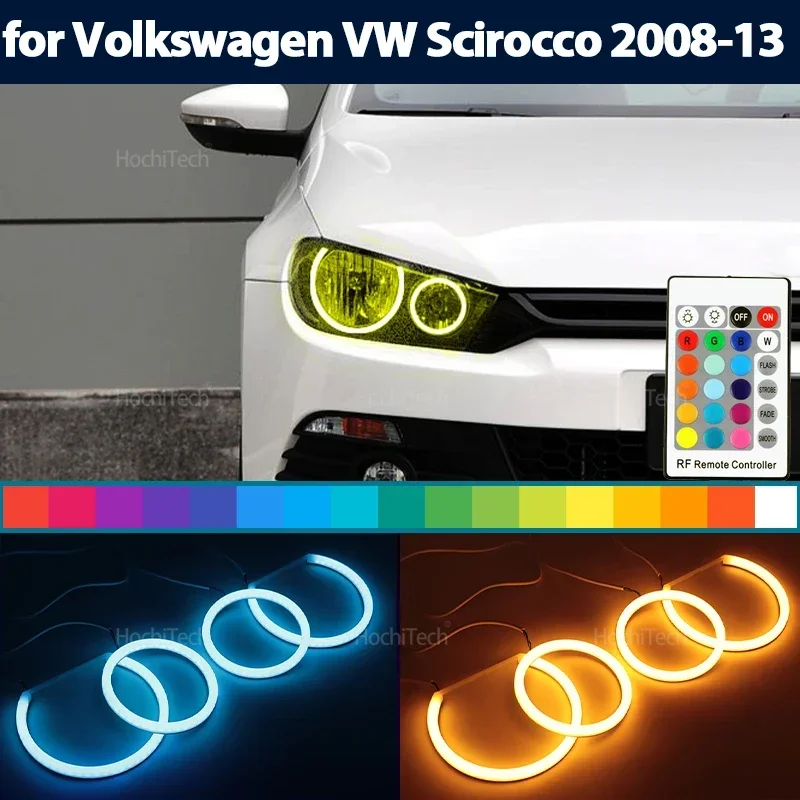 Multi-colored Cotton RGB Lights with Remote Control LED Angel Eyes Rings for Volkswagen VW Scirocco Non Projector 2008-2013