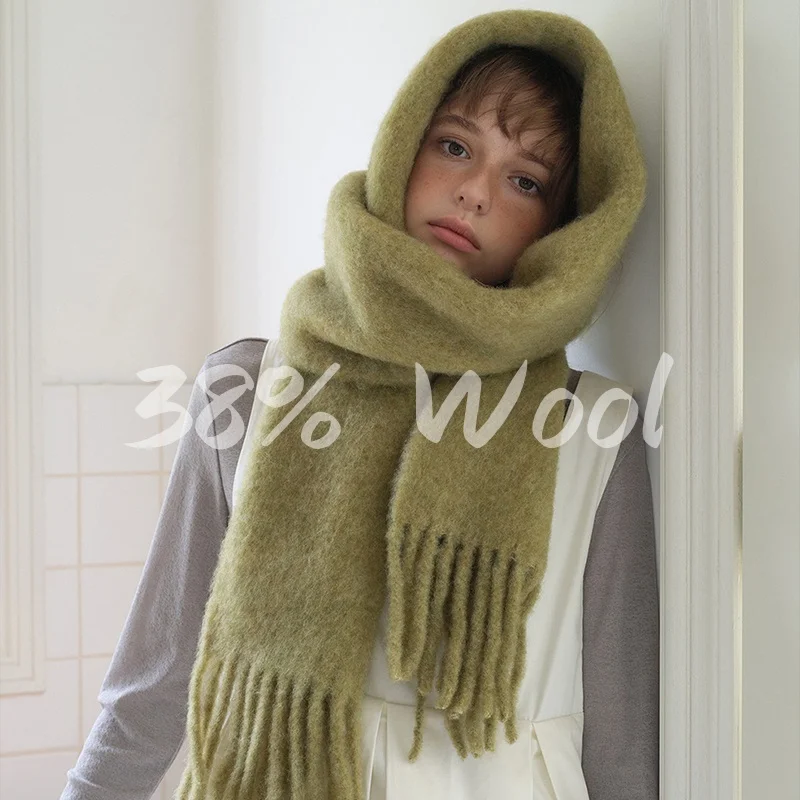 38% الصوف شتاء دافئ المرأة وشاح الكشمير بلون شالات سميكة منديل الحجاب يلتف شرابات الباشمينا فولارد عقال #1