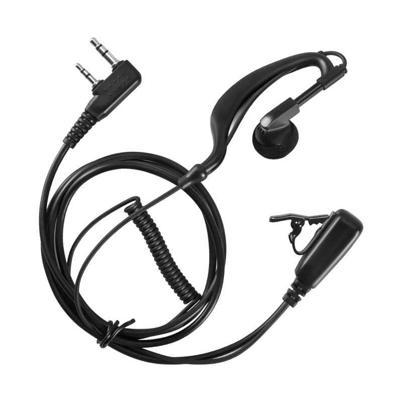 2Pin G Shape Earpiece PTT MIC Ear Hook Headset For Kenwood Puxing Wouxun Baofeng Radio