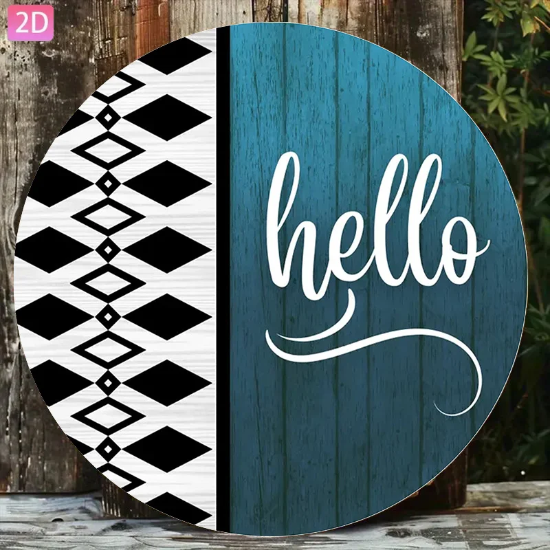 لوحة حائط مسطحة ثنائية الأبعاد، قطعة واحدة من لافتة Hello Retro باللونين الأزرق والأسود - ألومنيوم شديد التحمل 19.99 × 19.99 سم (200 × 200) لافتة يدوية لفتة مرحبا #1