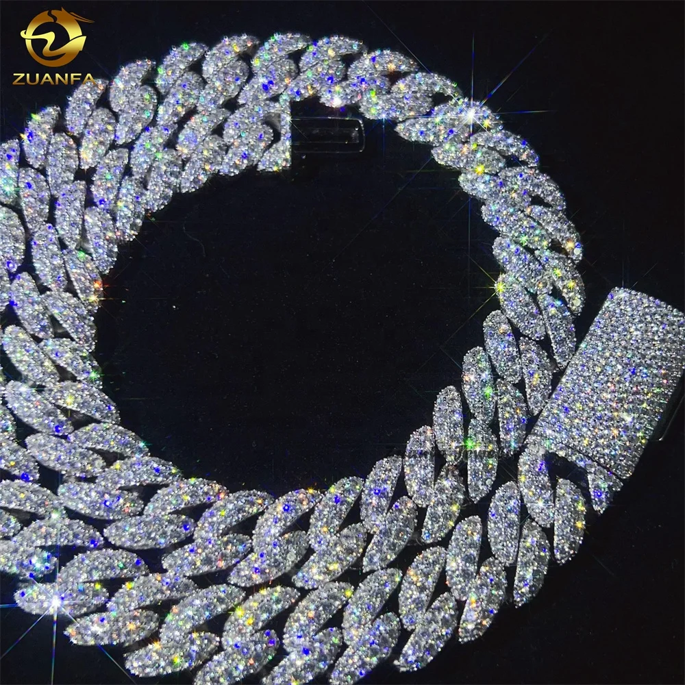 Top Quality Hip Hop Pass Diamond Tester Moon Shape Style 15MM 925 Sterling Silver Moissanite Cuban Link Chain