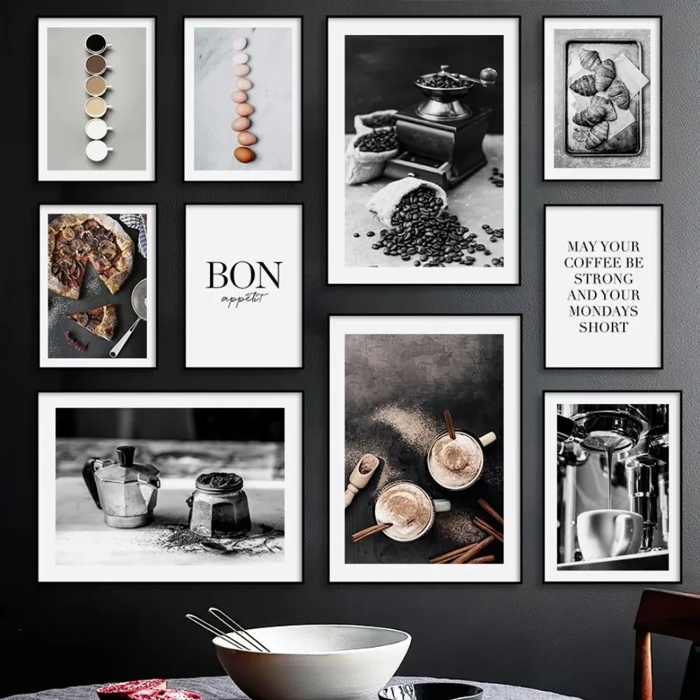 Coffee Biscuits Toast Bread Cake Egg Canvas Painting Nordic Posters Wall Art for Living Room Restaurant Coffee Club Bar Decor