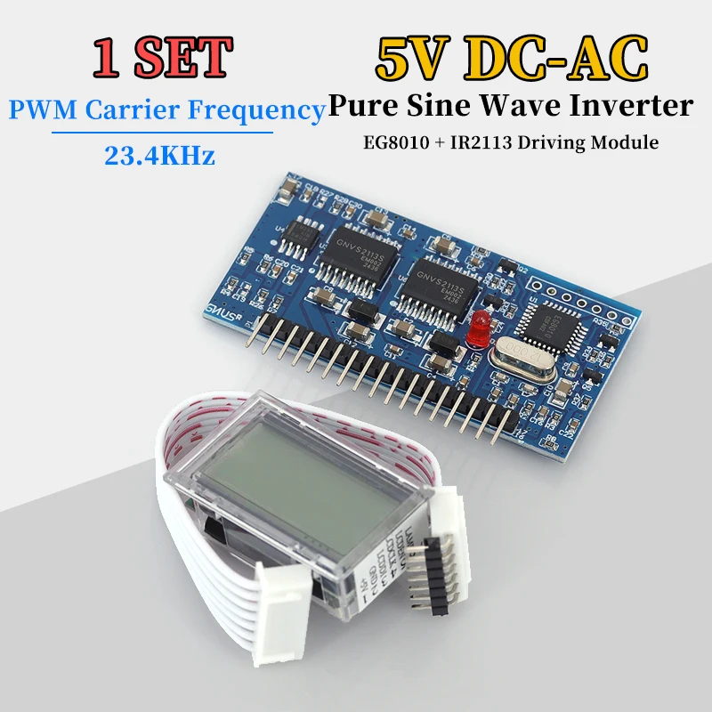 Inversor de Onda Sinusoidal Pura de 5V DC-AC, Placa Controladora SPWM EGS002, Oscilador de Cristal de 12Mhz EG8010 + Módulo de Control IR2113 LCD