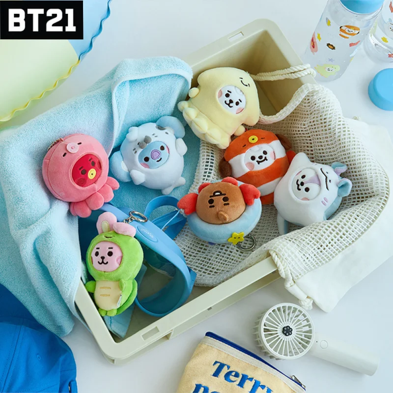 Novo 10cm bt21 popular anime kawaii cooky tata rj mini chaveiro de pelúcia pingente oceano amigos boneca de pelúcia saco pingente ornamento presente