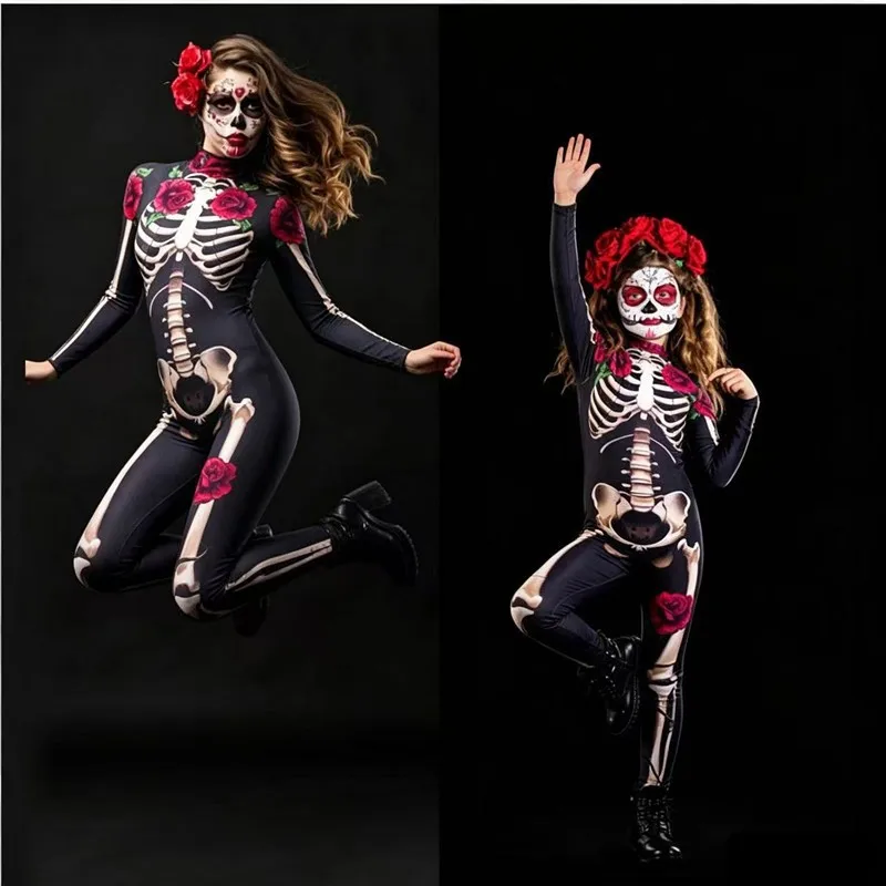 Kids Halloween Scary Skeleton Costume Child FullBody Death Jumpsuit Easter Devil Bodysuit Role-play Carnival Party Outfit Coplay view 4