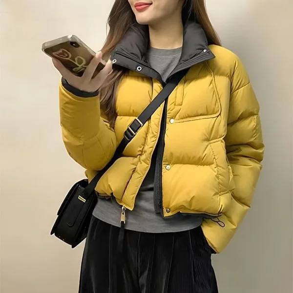 

2025 Winter New Style Versatile Short Cotton Jacket Women's Stand Collar Puffer Jacket Warm Outerwear