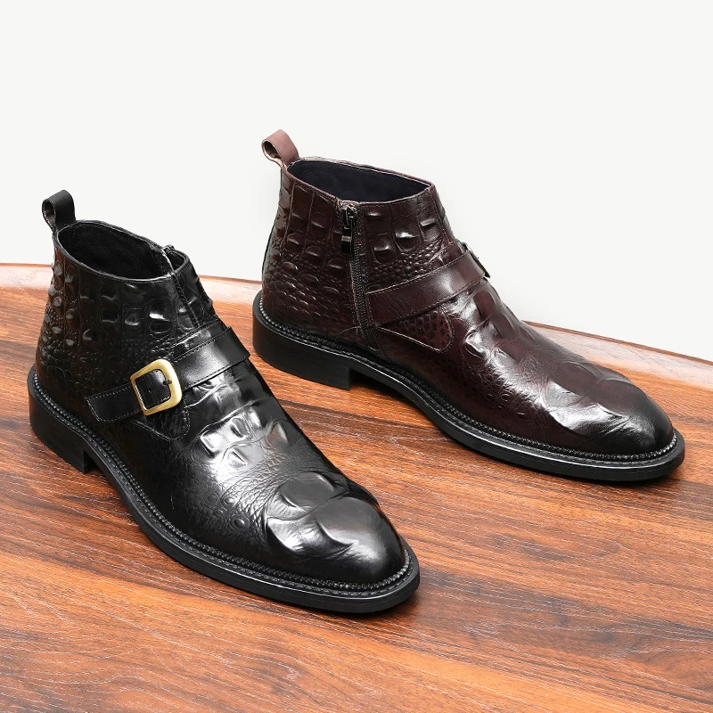 

Мужские ботинки из натуральной коровьей кожи, черные, класса люкс, для банкетов и деловых встреч, зимние.