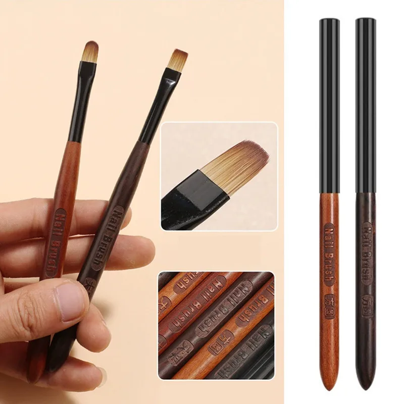 1/6 قطعة قلم فرشاة أظافر أكريليك لمسحوق مانيكير مقبض خشبي مستدير فرش جل منشئ #2