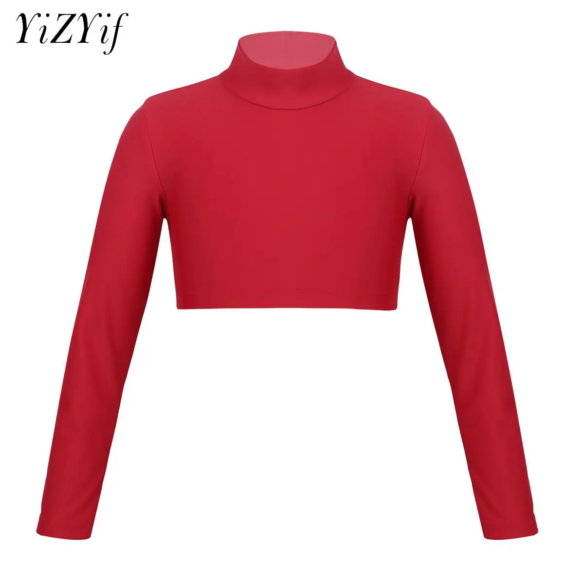 Youth Girls Long Sleeve Turtle-Mock Neck Sports Dance Crop Top T-Shirt Gym Yoga Leotard Dancewear