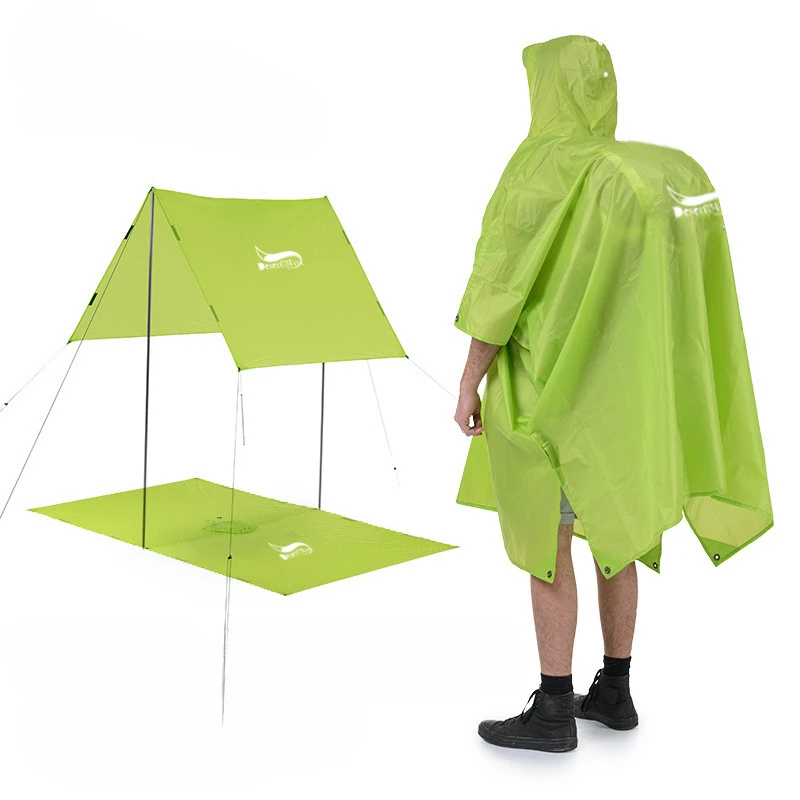 Chubasquero ultraligero para exteriores, cubierta de lluvia multifuncional tres en uno con alfombrilla y funda para mochila de montañismo impermeable