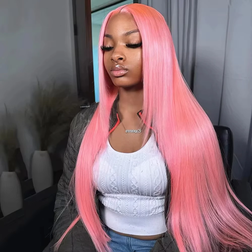 

34 36 Inch Pink Bone Straight Lace Frontal Wig Colored Wigs For Women 13x6 Hd Transparent Lace Front Wig Human Hair Pre Plucked