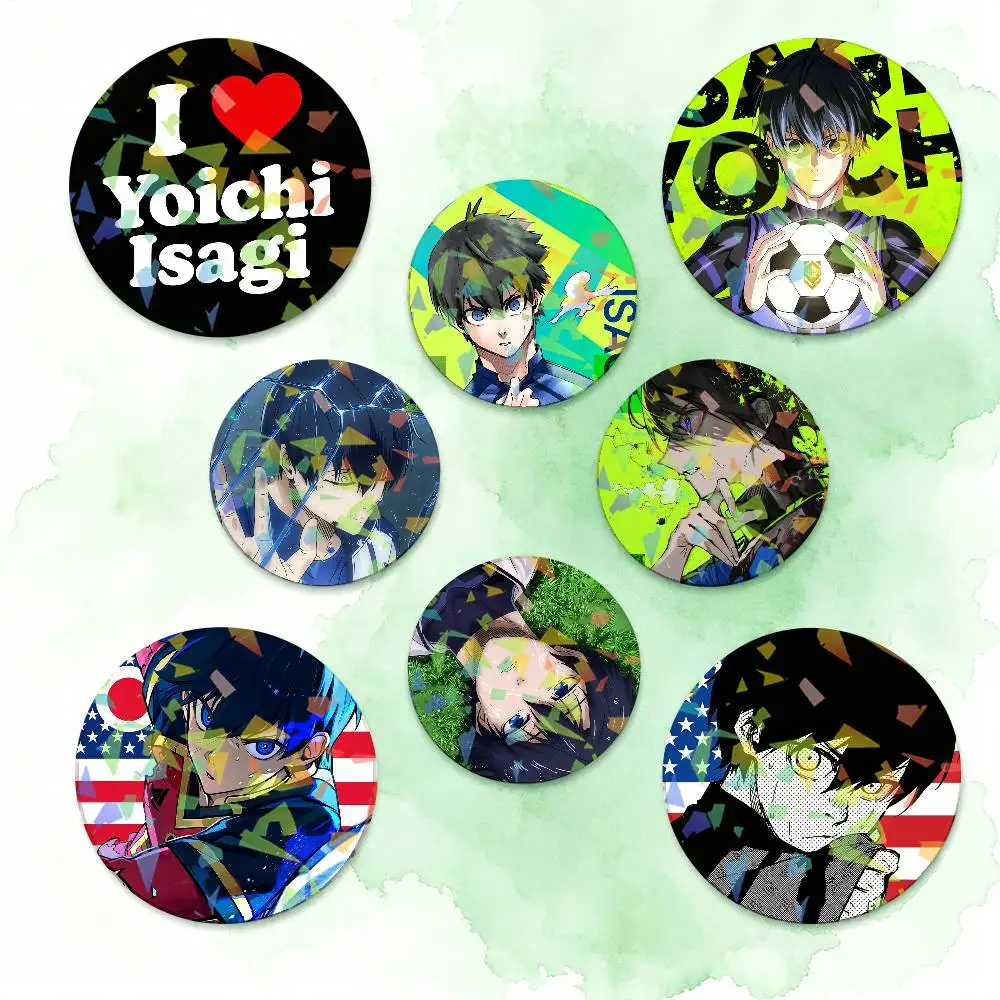 Yoichi Isagi Anime B-Blue L-Lock Round Badge for Backpack Accessories Laser Lapel Pins Jewelry Gifts