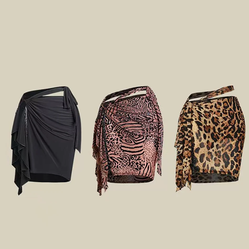 Lotus Line and Belt Design Skirt Female Latin Dance Dress For Women Performance Cha Cha Samba Rumba Clothing