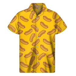 Funny Food Sausage Shirt For Men 3D Print Hot Dog Summer Hawaiian Beach Camisa Casual Short Sleeve Lapel Blouse Tops Clothing