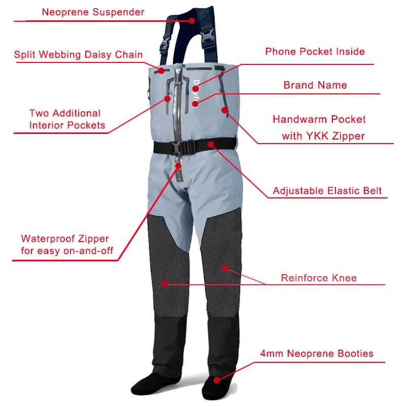 Pantalones vadear pesca mosca impermeables transpirables cremallera - imagen 5