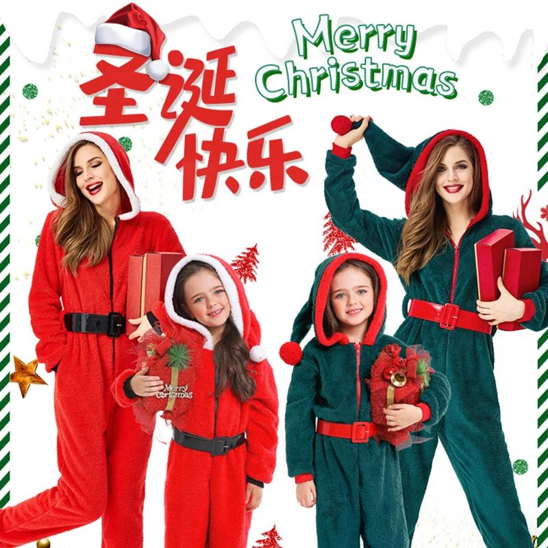 Parent-Child Christmas Pajamas Men Women Christmas Cute Reindeer Adult Kid Costume Unisex Onesie New Year Party Jumpsuit