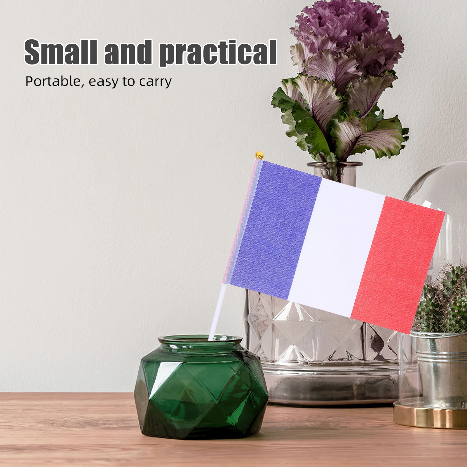 

25pcs Hand Waving Flag French for Desk Desktop Decorations Mini Table Flags Small Souvenir Flags with Pole Design