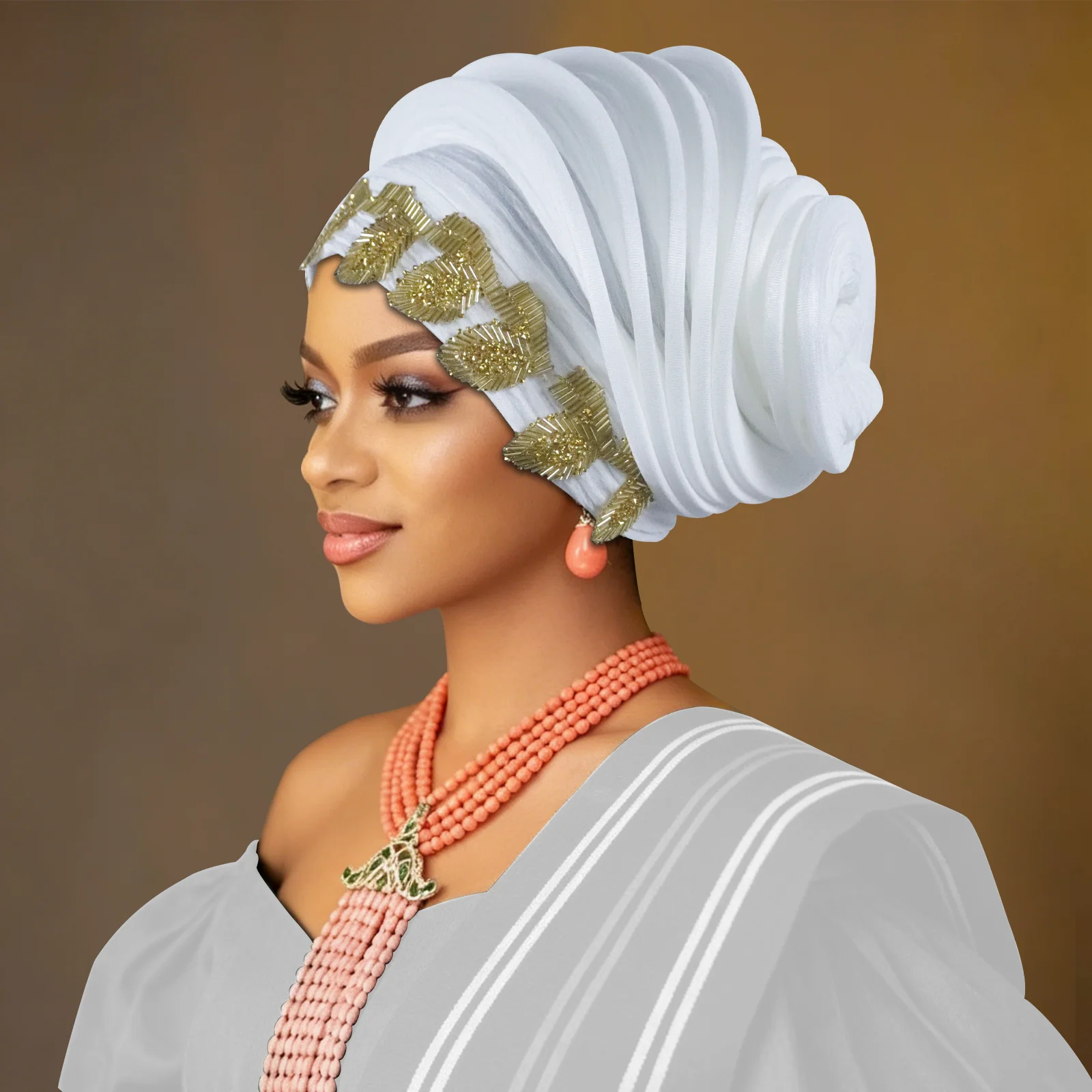Beaded Spiral Beret Turbans for Women Afrcian Head Wraps Female Berets Turban Nigeria Headpiece Wedding Party Gele Hijab Bonnet
