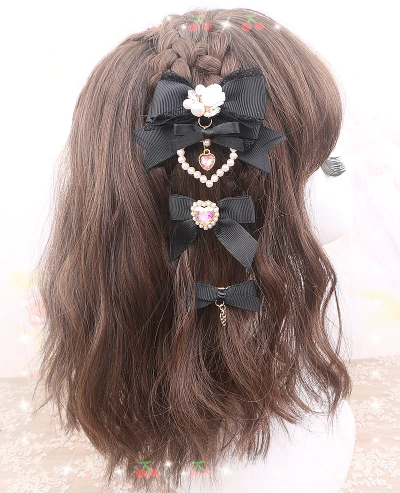 3er-Set Haarschleifen in Pastelltönen für Mädchen, Y2K, romantische Blumen, Strasssteine, Haarspangen für Frauen, trendige, verträumte Lolita-Haarnadeln