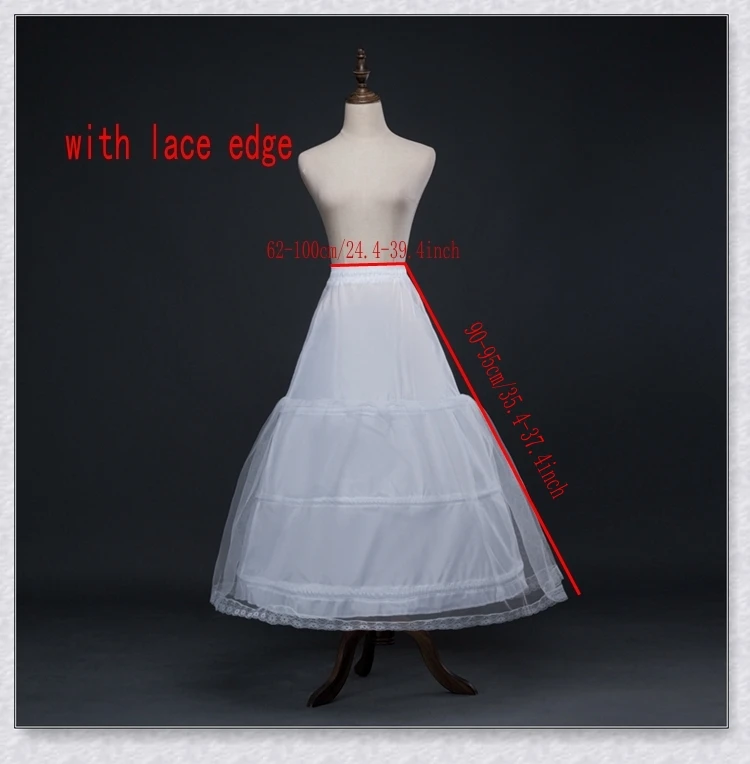 White 3 Hoops A-Line Petticoat with Lace Edge Crinoline Slip Underskirt For Ball Gown Wedding Dress In Stock image 2