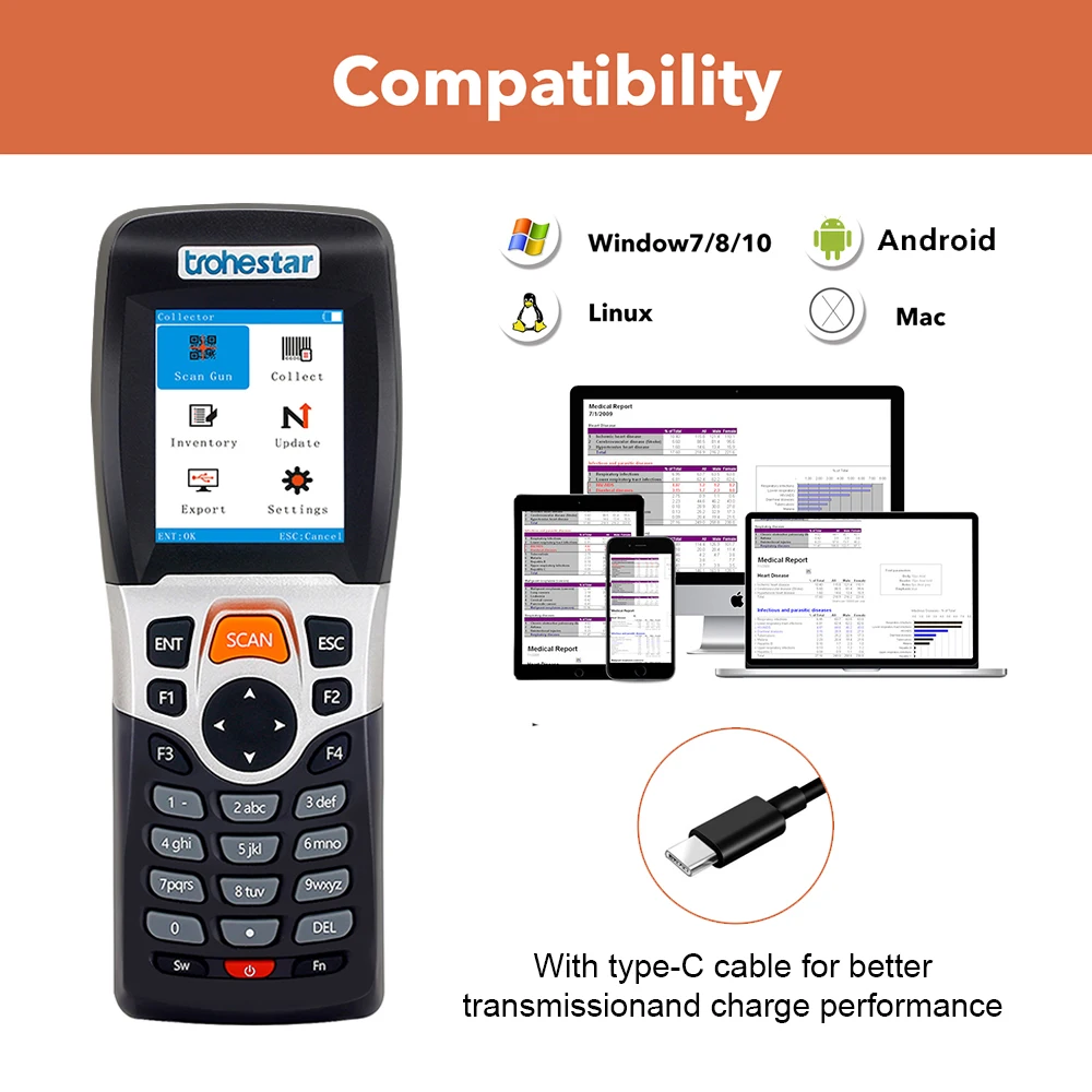 Imagem -02 - Handheld Laser Barcode Scanner qr Code Scanners Contador de Inventário Coletor de Dados 1d 2dbar 2.4g