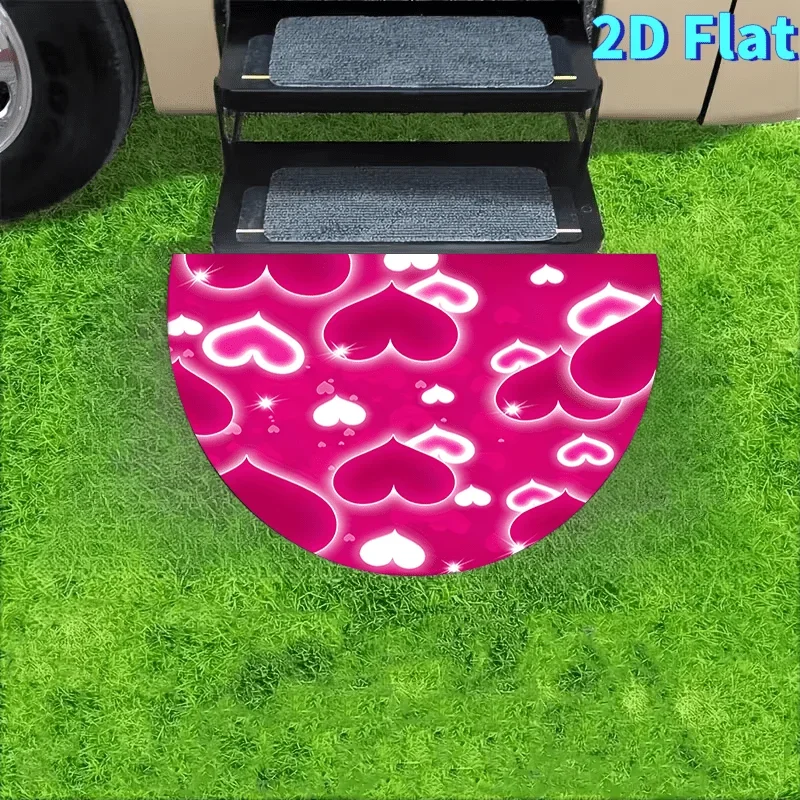Passionate Valentine Theme Arc Shape Mat Vibrant Bright Pink Heart Pattern Curved Rug For Bedroom Living Room