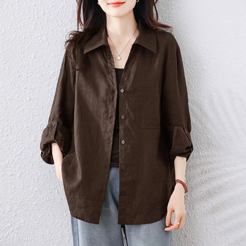 

Korean Fashion Women's Blouses and Shirts Long Sleeve Single-breasted Rolled Sleeve Tops Shirts Loose Casual Elegant Office Lady
