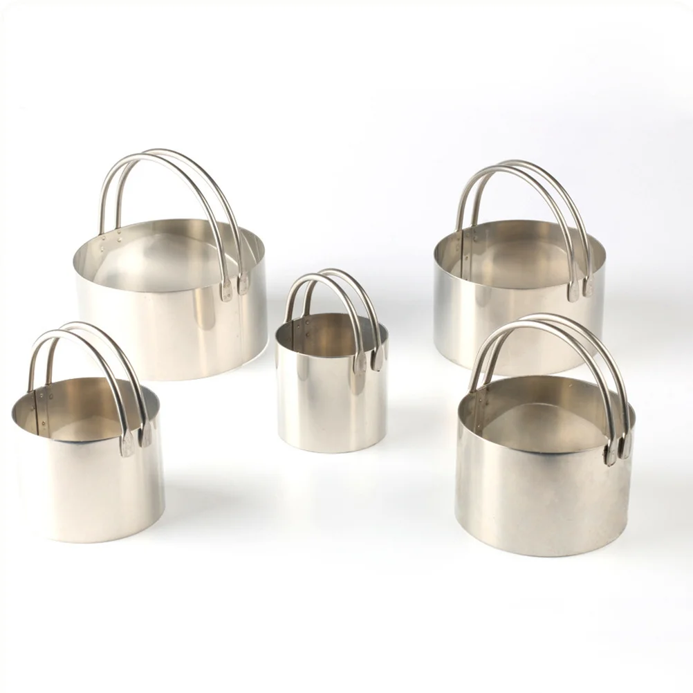 

5 pcs Stainless Steel Round Cookie Cutters 4 5 6 7 8Cm With Handle Cake Baking Tools For Dough Biscuits Fondant
