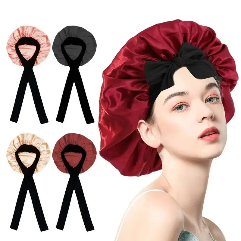 カーリーヘア用ナイトキャップ（ストラップ付き、シャワー対応）春向けヘアアクセサリーdiy編み物材料キット