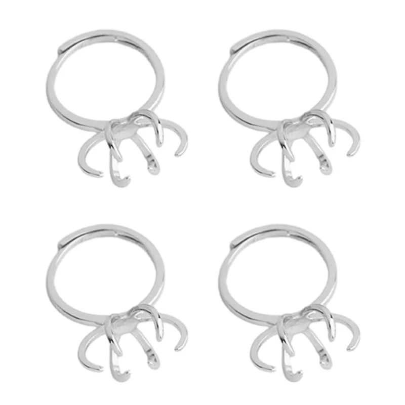 652F Set of 4 Versatile Brass Rings Bases Rings Support Gold/Silver Plated Claw Prong Rings Settings for DIY Jewelry Making