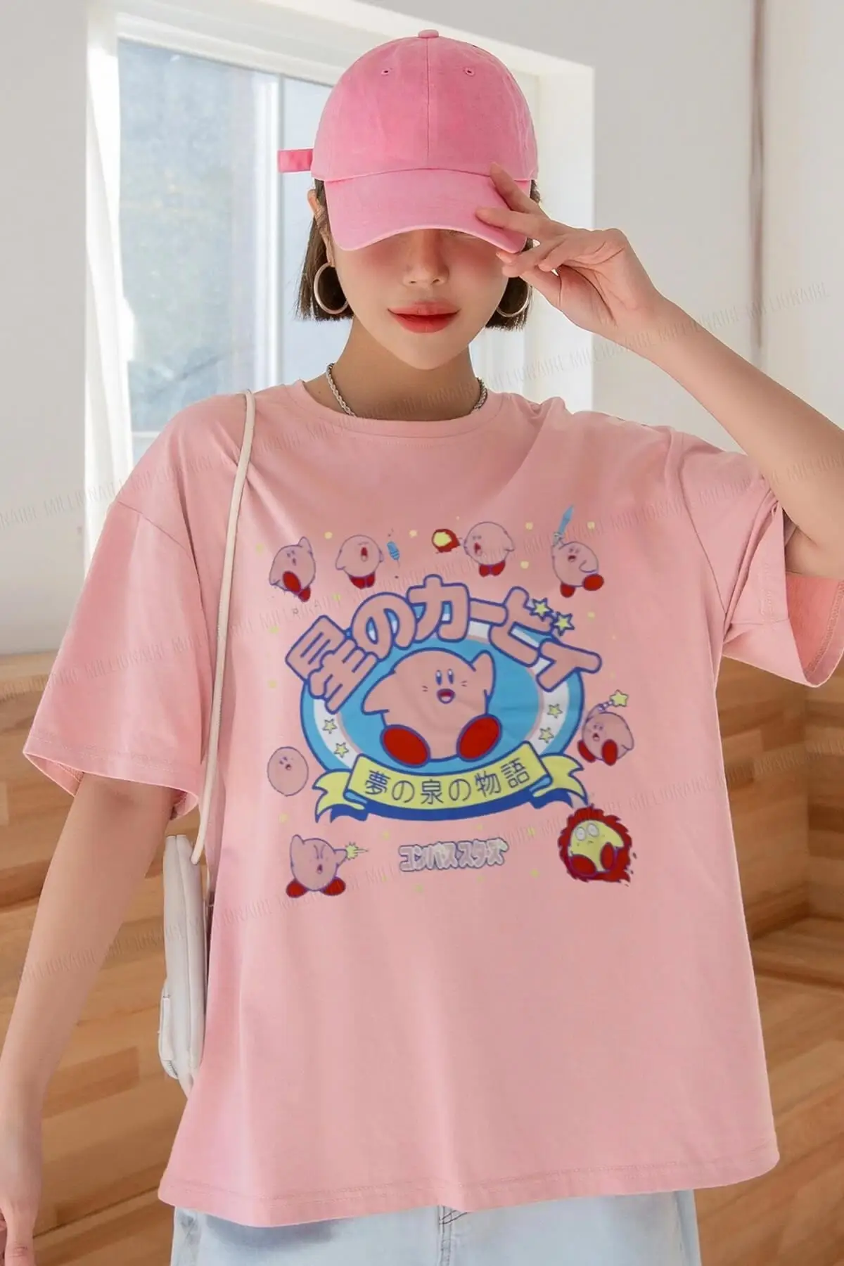 Dazzling Kirby Anime Korean Salmon Oversize Salas Boyfriend Women's T-Shirt - Fashion Forerunner!