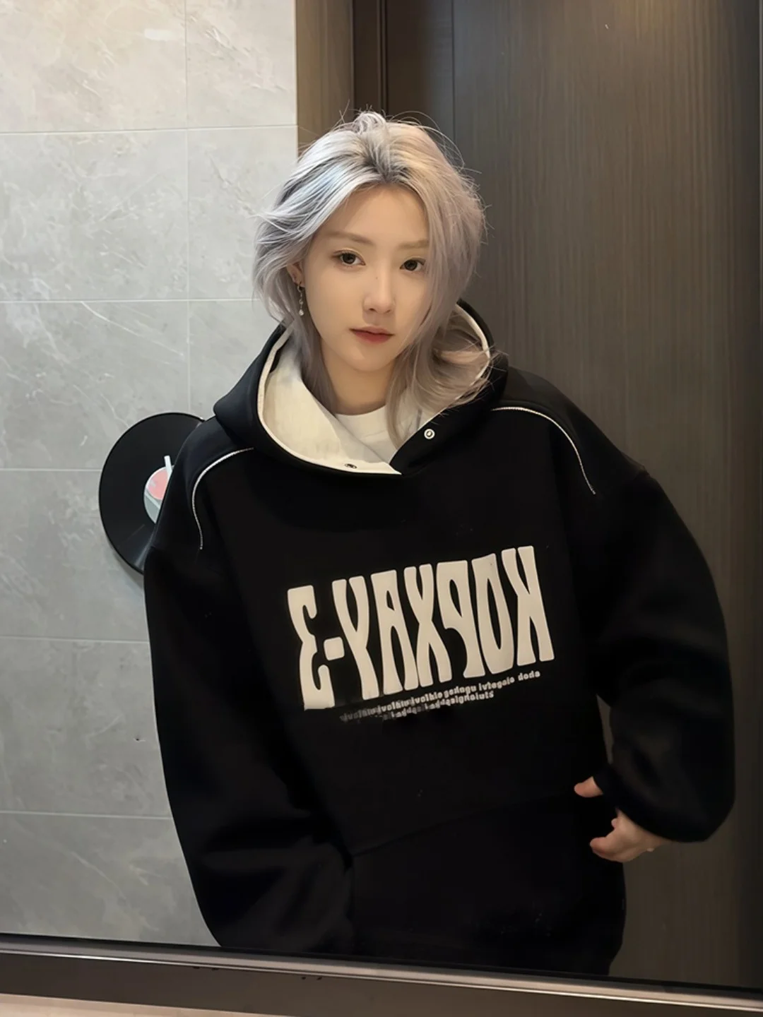 

Bla Hoodie Sweatirt with Button Design Thiened Fce for Men And Women Casual Sle Stand Fit Long Sve Jaet