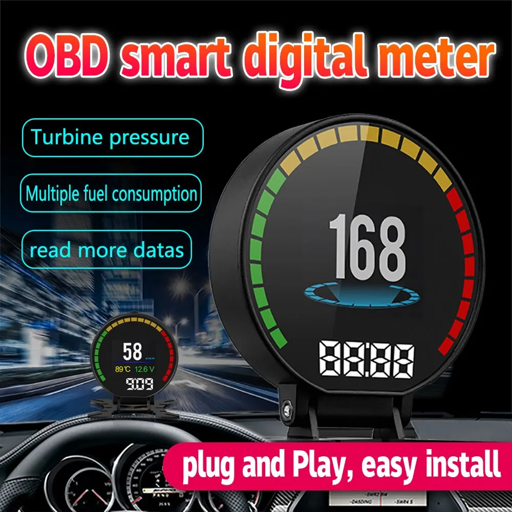 AD P15 Head-Up Display Car OBD HUD Digital Speedometer RPM Voltage Boost Turbine Pressure Oil Water Temp Gauge Overspeed Warning