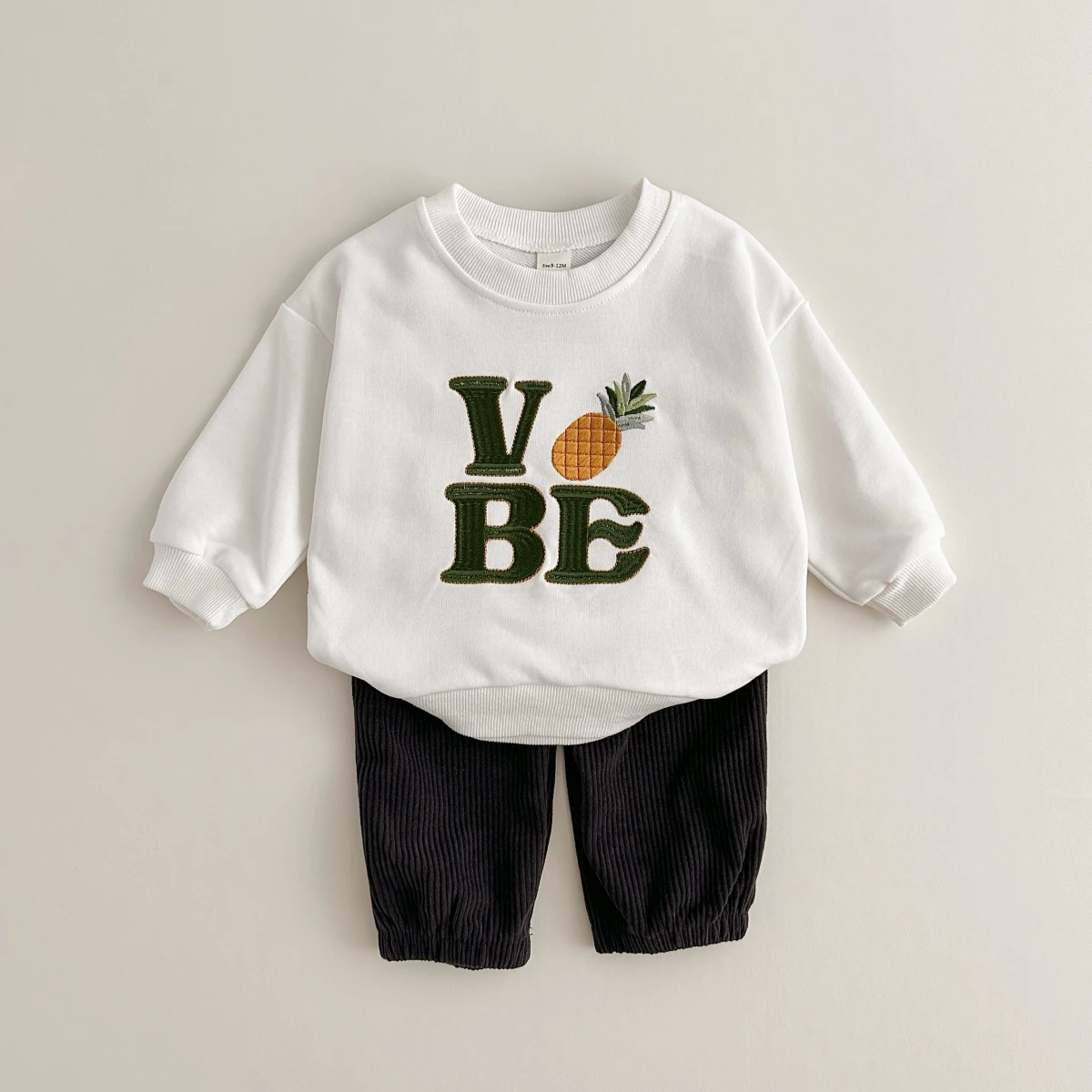 2023 Retro Children's Clothing Set Baby Boy Clothes Tracksuit Embroidered Fruit Sweaters+Corduroy Pants Baby Girl Casual Sets