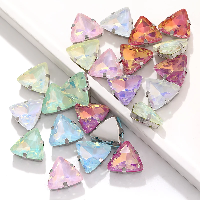 

18mm Triangle Sewing Rhinestones Glass Crystals Opal Mocha Series Glitter Rhinestones For Needlework DIY Garment Crafts