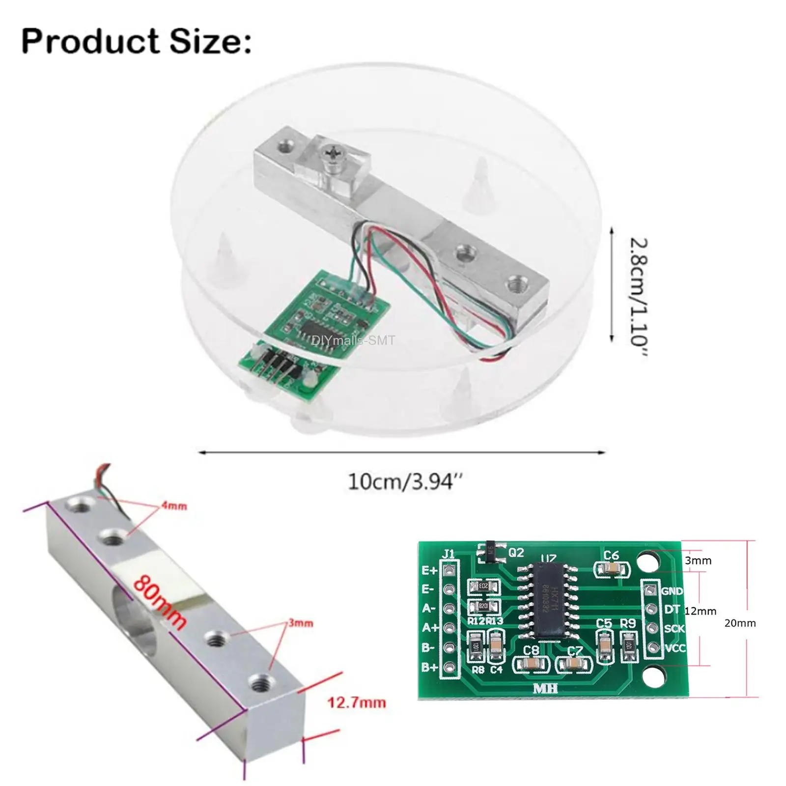 4Sets Digital Load Cell Weight Sensor Kit 20KG HX711 AD Converter Breakout Module Electronic Kitchen Scale for Arduino DIYmalls
