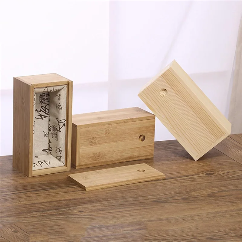 4 Pack Unfinished Wood Storage Box With Slide Lid, Vintage Keepsake Case Cards Container Small Gift Box For Art Hobbies, Durable