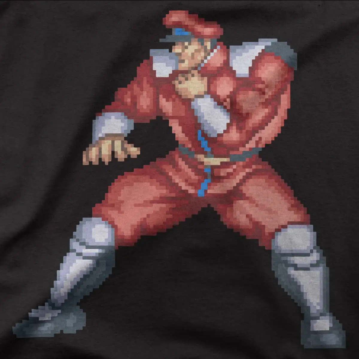 Street Fighter II M. Bison 8bit Pixel T Shirt Retro Arcade Fighting Game Graphic Print Cotton Short Sleeve Tee for Men Women