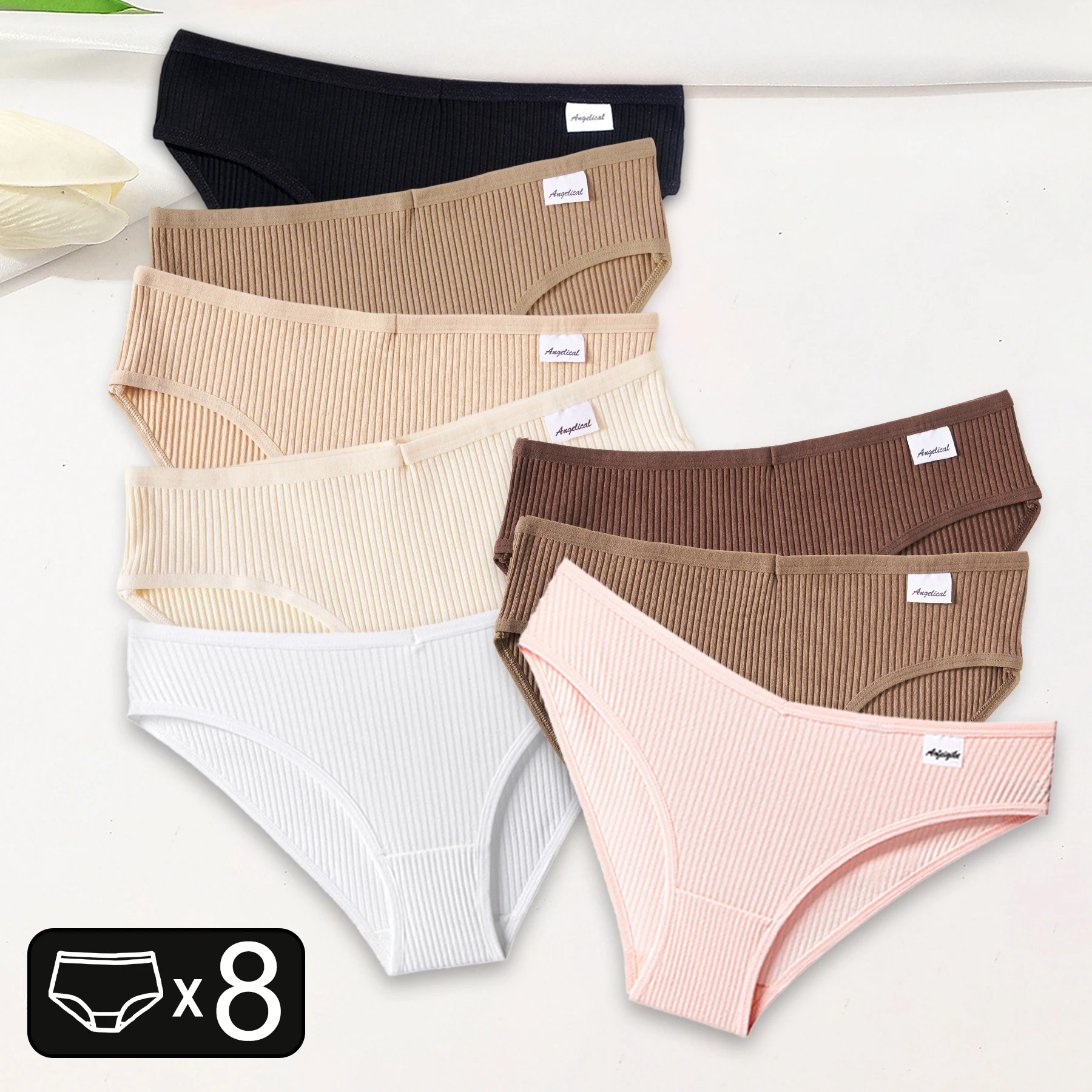 

8 шт., женское хлопковое нижнее белье, однотонные удобные трусики в полоску, сексуальные трусы с низкой талией для девочек, простое дышащее белье