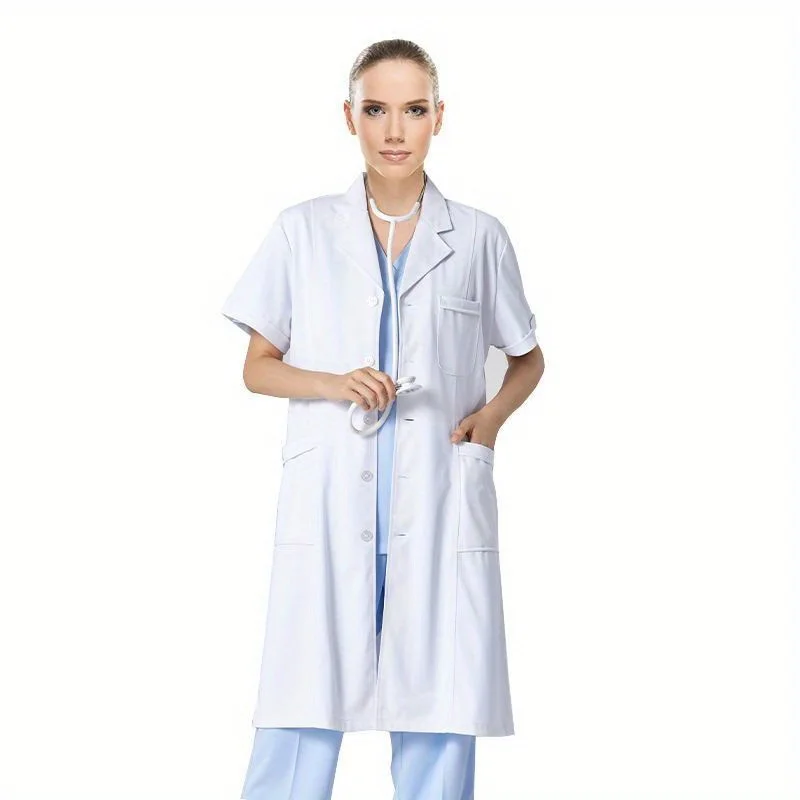 흰색 실험실 코트 학생 실험실 코트 반팔 약국 미용실 의사 간호사 유니폼