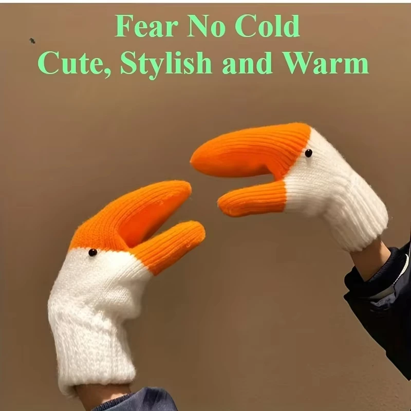 New adult knitted goose yarn gloves, cute in autumn and winter with thick velvet and warm double-layer gloves