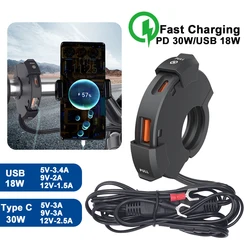 48W Motorcycle USB Charger QC3.0 18W Type C PD30W Waterproof Handlebar Mounting Bracket Moto Phone Charger 12/24V Socket Adapter