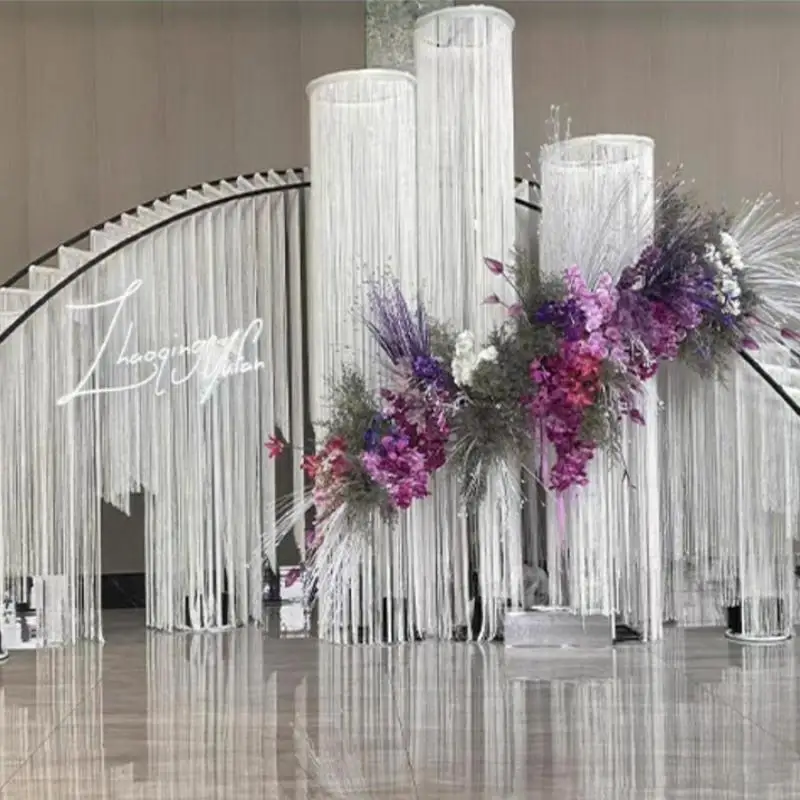 

Wedding Backdrops Cylindrical Curtain Ceiling Round Line Curtain Hanging Pendant For Hotel Stage Hall Background Decor 4pcs