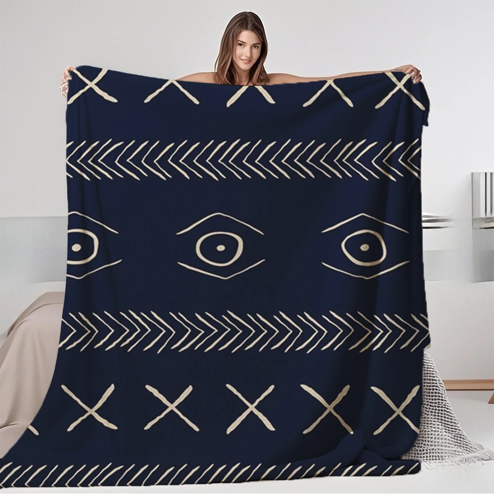 

Practical Flannel Cozy Blanket Navy Blue Mudcloth Zen Knit Throw Quilted Bed Runner Odor-resistant Ultra-soft Touch Blankets