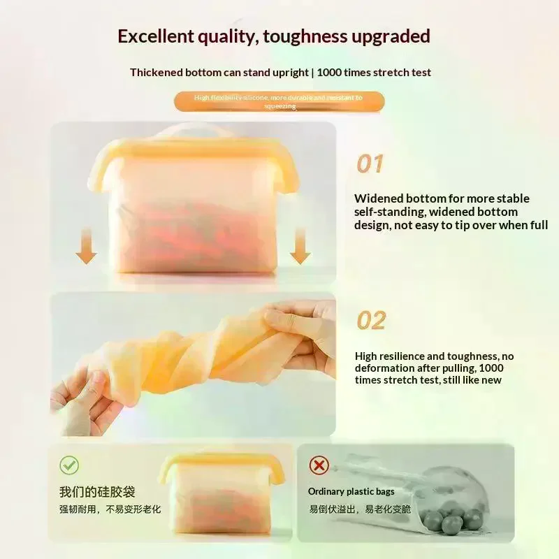Freezer Fresh Keeping Bag Self Sealing Leak Proof Reusable Portable For Picnic Food Use 1000 1200 1500ml